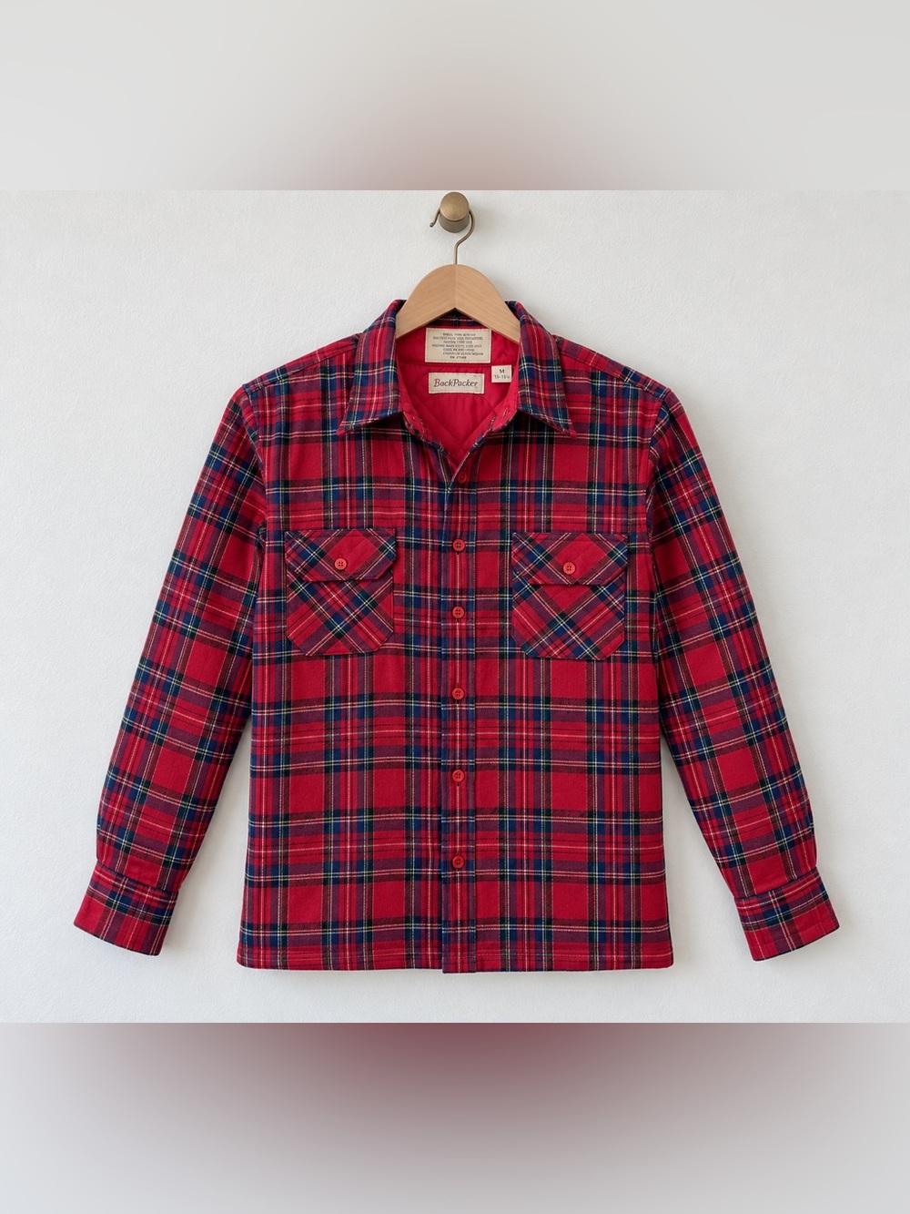 Vintage Back Packer Men’s Plaid Quilted Flannel Shirt Jacket Medium 15-15.5 Red